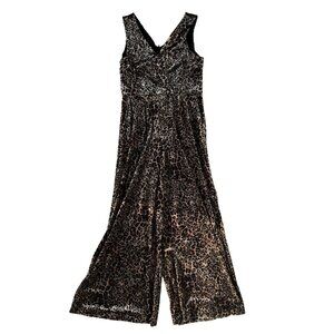 Mystree‎ Velvet Sleeveless Animal Print Wide Leg Jumpsuit Size M Formal Party